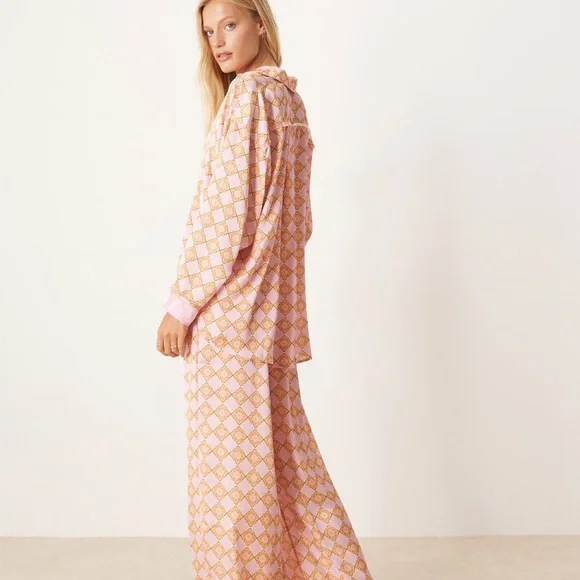 Free people dreamy days satin pajama set. XL nwt Pink and Orange - Picture 5 of 8